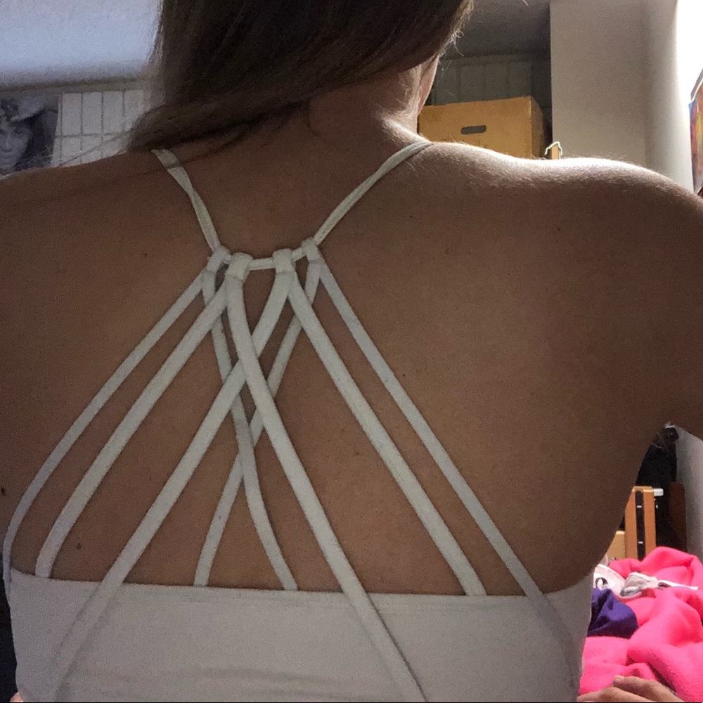 White fabletics sports bra